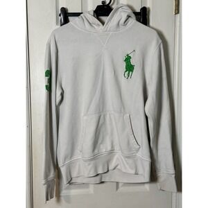 Polo Ralph Lauren Men's White Hoodie Green Large Horse Logo M